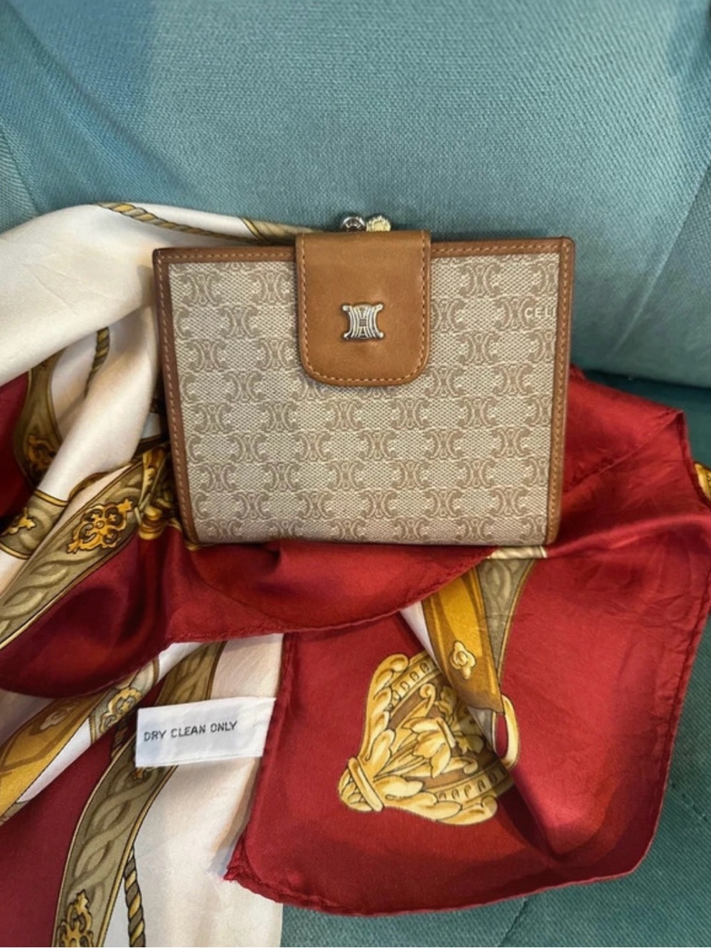 Celine Tan and Beige Triomphe Canvas Small Wallet